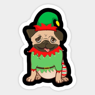 Pug In Elf Costume Christmas Sticker